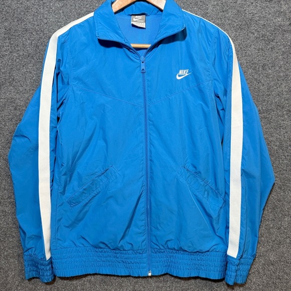 Nike Other - Nike Jacket Mens Medium Full Zip Track Blue White Stripe Sportswear Futura Logo